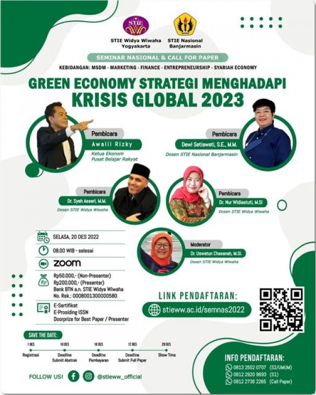 Dosen STIE Nasional Menjadi Pemateri diseminar Nasional "Green Economy Strategi Menghadapi Krisis Global 2023" STIE Widya Wiwaha Yogyakarta